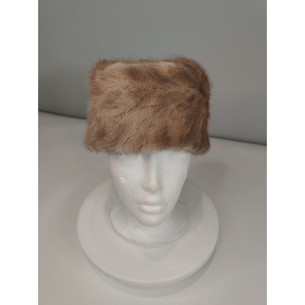 NWOT Vintage Pillbox M Fur Hat from Canada Aline Pepin Brown/Beige